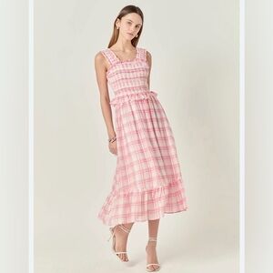 English Factory Blue Floral Smocked Midi Dress Cottagecore Boho Prairie Tradwife